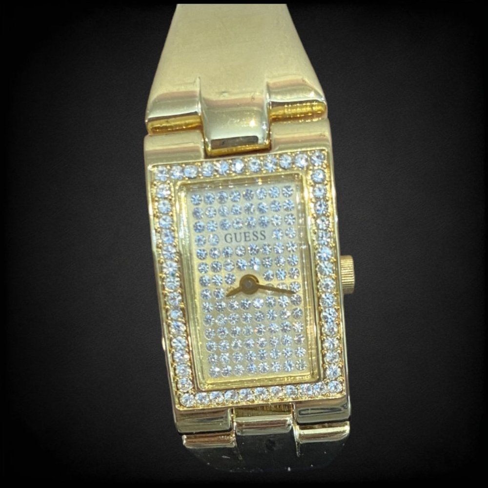 VINTAGE GUESS -- Analog Watch, Gold-Toned with Faux Diamonds on Face and Frame